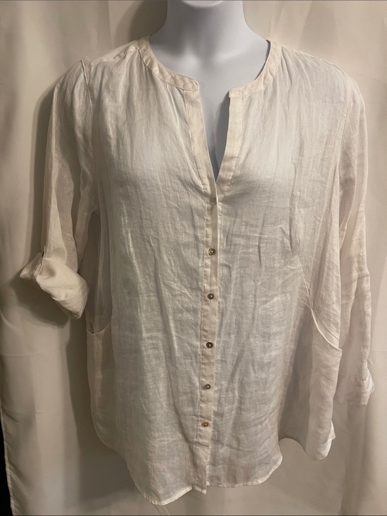 Sigrid Olsen Tops - Sigrid Olsen White Linen Button-Front Tunic Blouse 1X